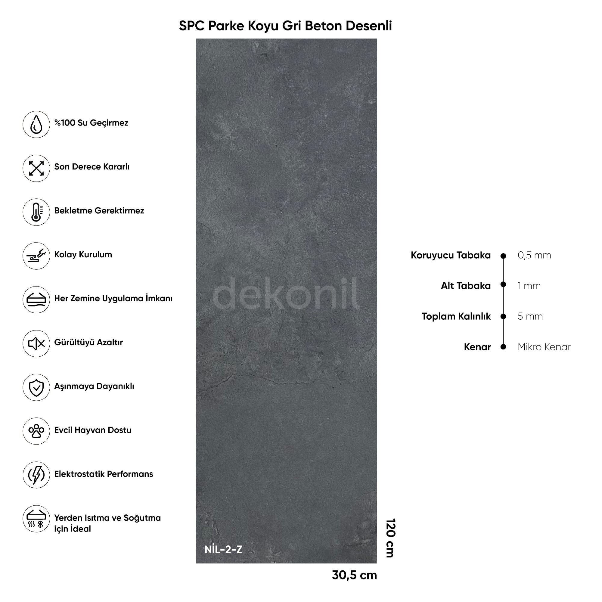 SPC Parke Koyu Gri Beton Desenli